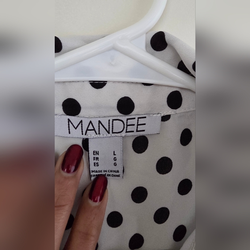 Mandee White & Black Polka Dot Button-Down Blouse | Collared | 3/4 Sleeves | M - Picture 11 of 11